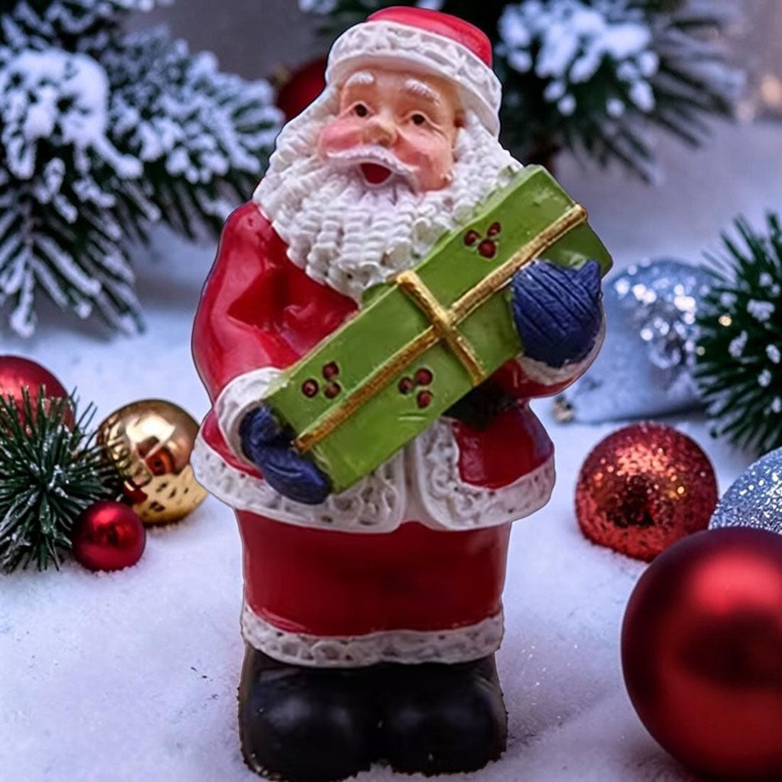 Miniature Christmas Santa Clause Figurine with Present