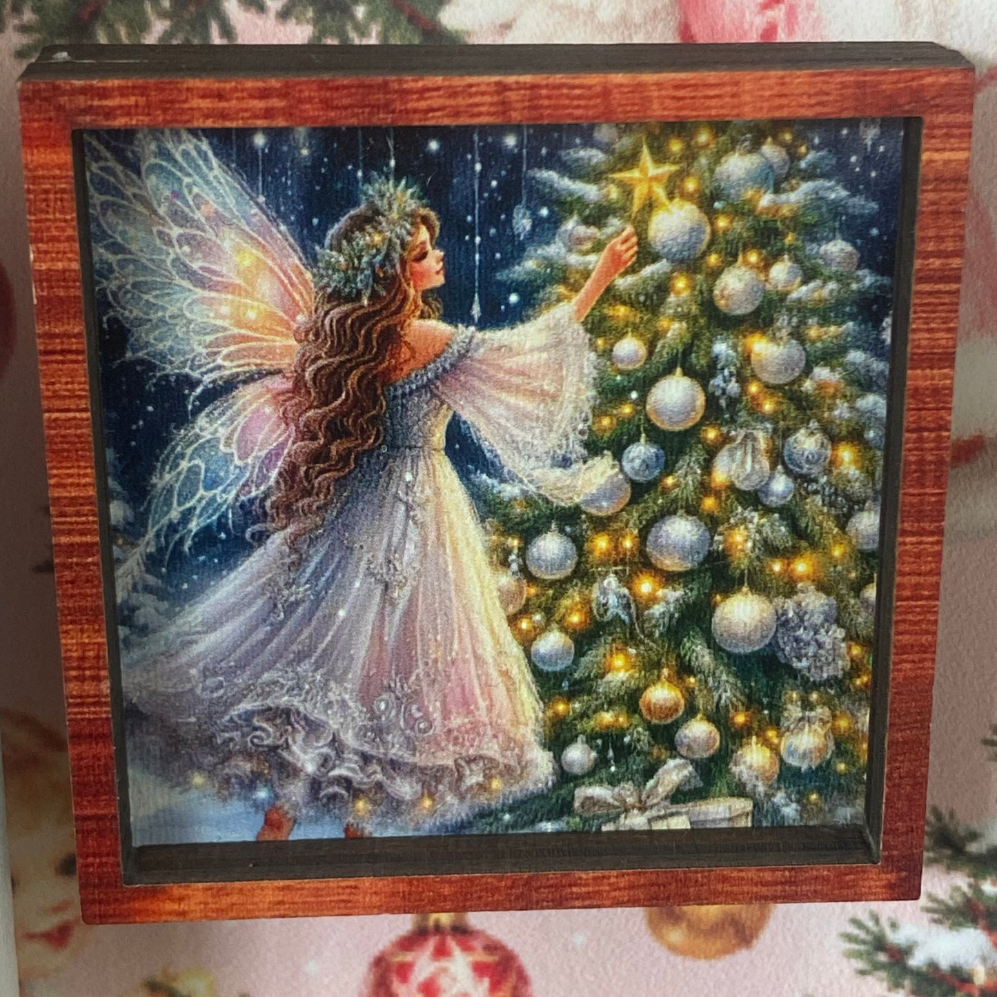 Miniature Fairy and Christmas Tree Picture – 5cm x 5cm