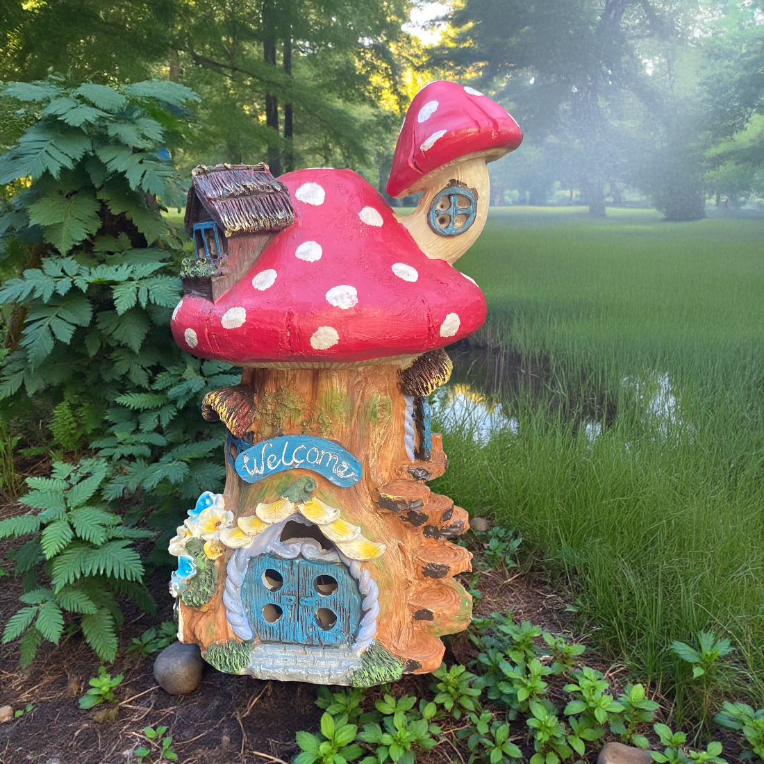Mushroom Welcome Solar Fairy House
