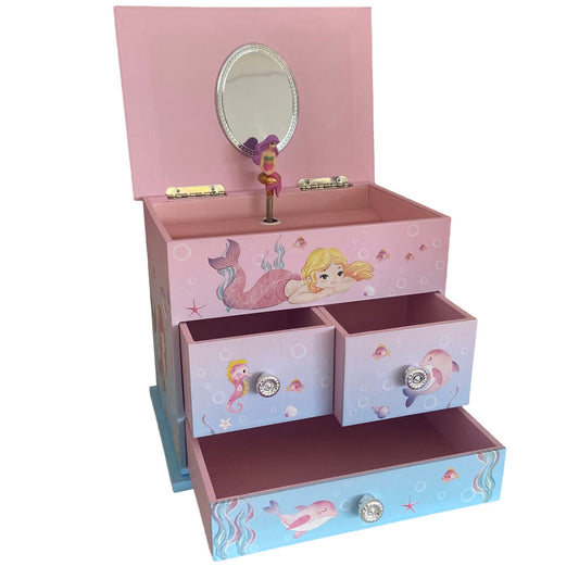 Children's jewelry box with mermaid design on a white background