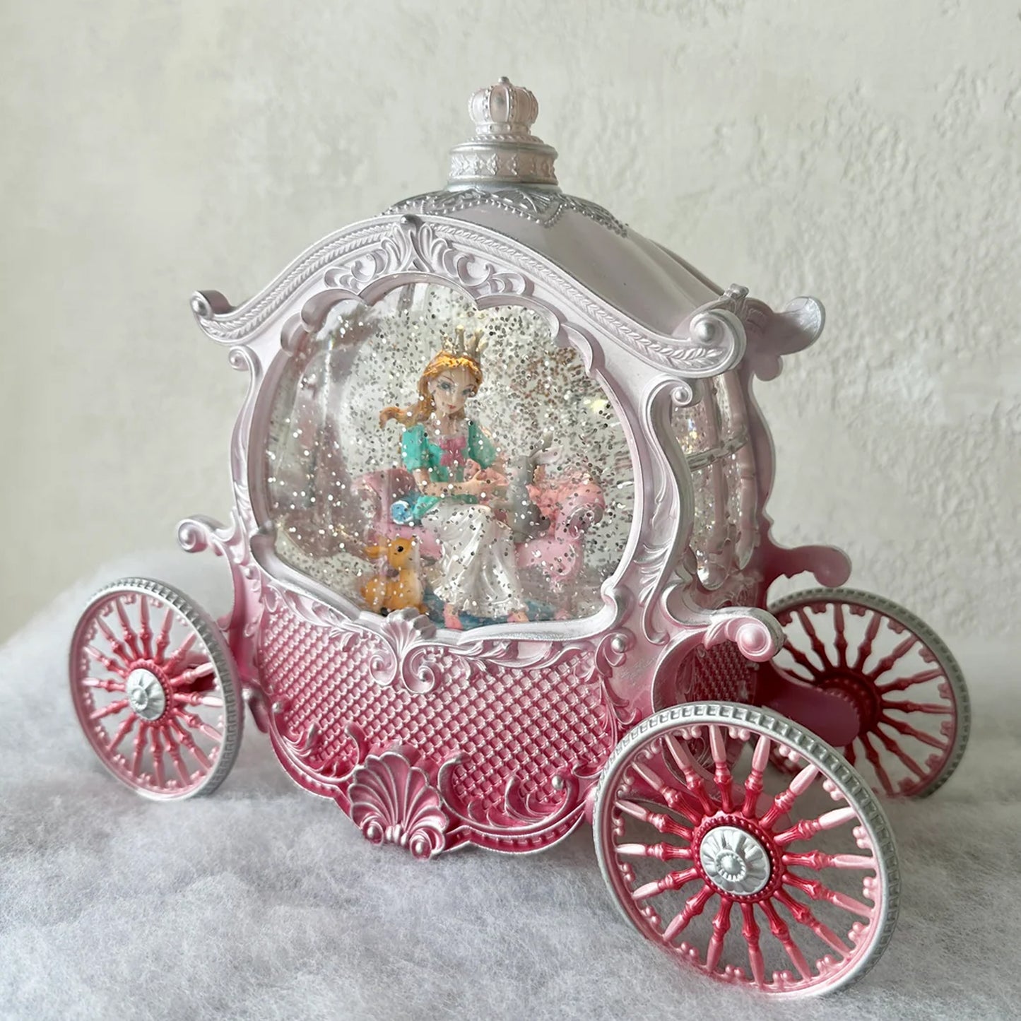 Musical Pink Princess Carriage Snowing Glitter Lantern
