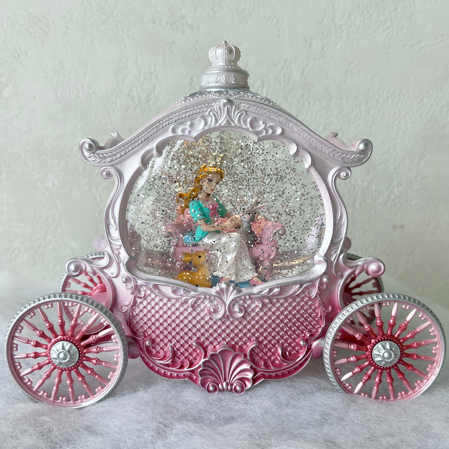 Musical Pink Princess Carriage Snowing Glitter Lantern