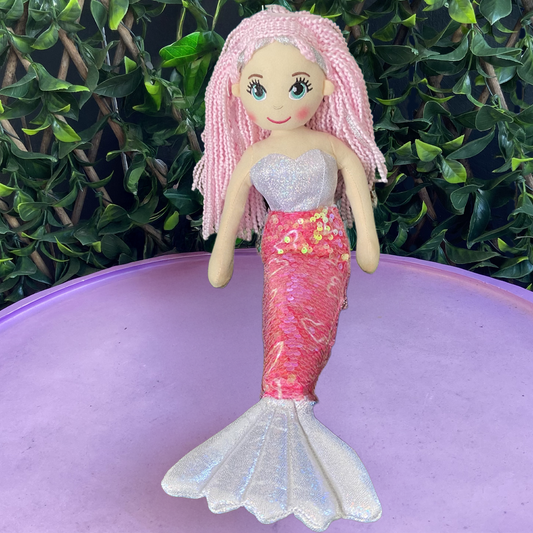 Cotton Candy Mia The Iridescent Pink and Silver Flip Sequined Mermaid Doll