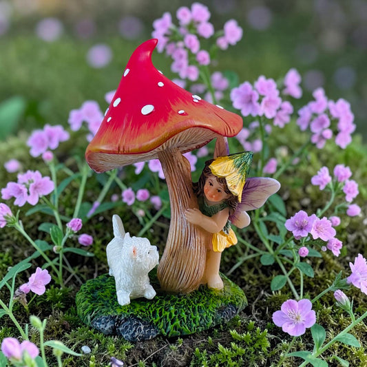 Peekaboo Fairy With Mushroom and  Puppy