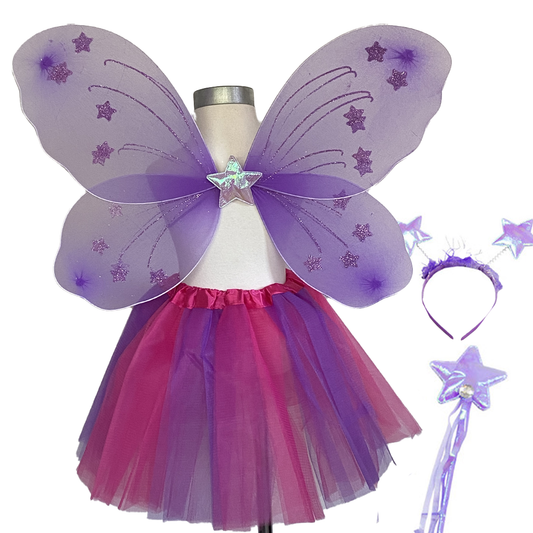 Pink and Purple Fairy Tutu Wing Wand Headband Dress Up Set