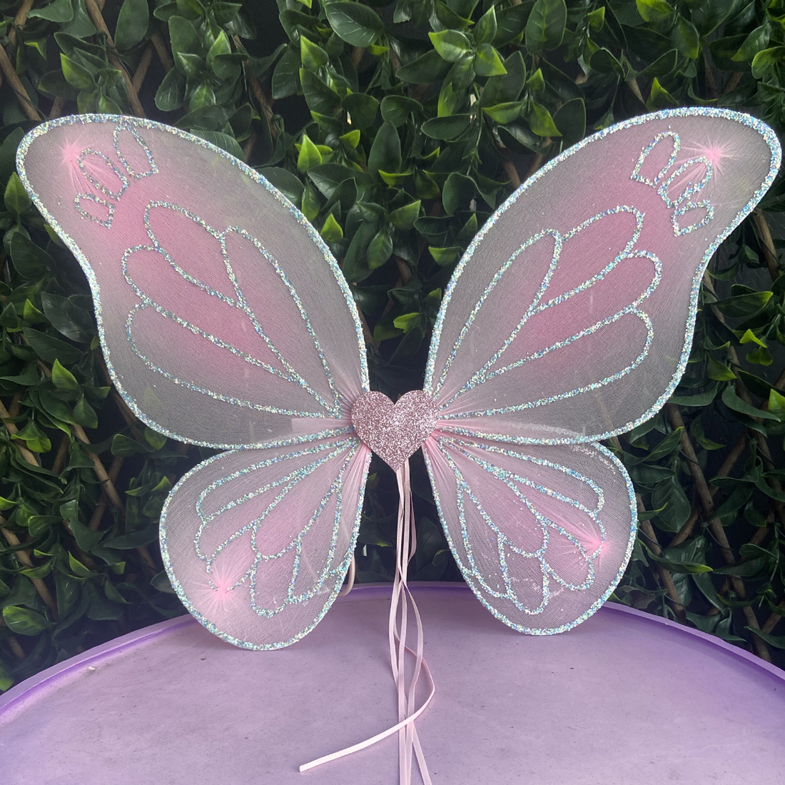 Pink and Silver Dreamy Glitter Fairy Wings
