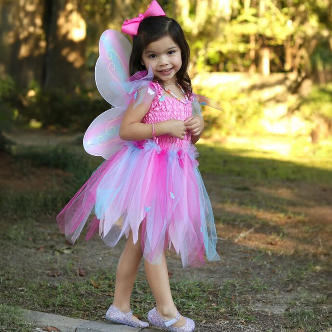Pink Butterfly Dress & Wings with Wand - Size 5-6