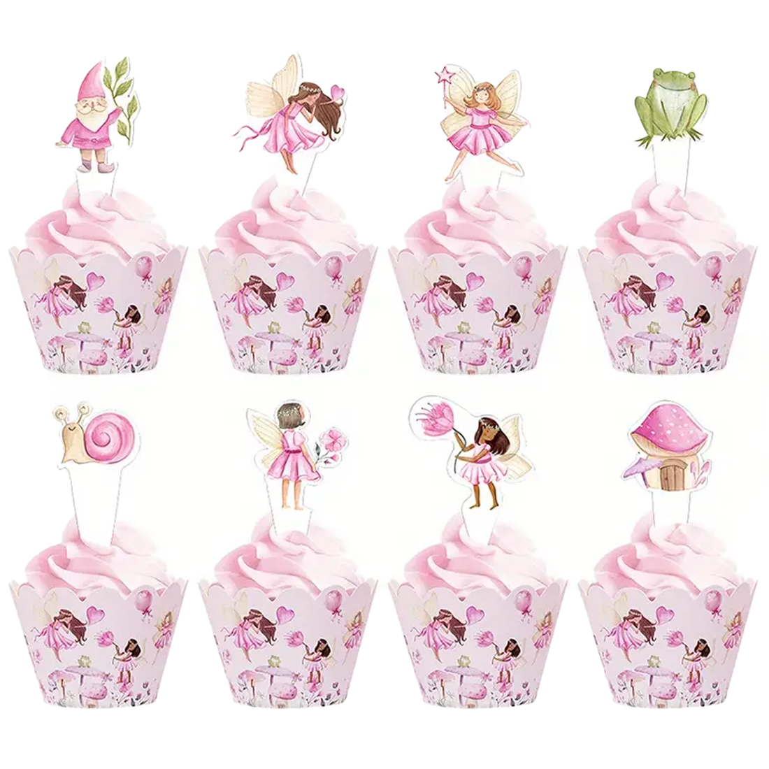 Pink Fairy Party Cake Topper With Cupcake Wrapper 8pk