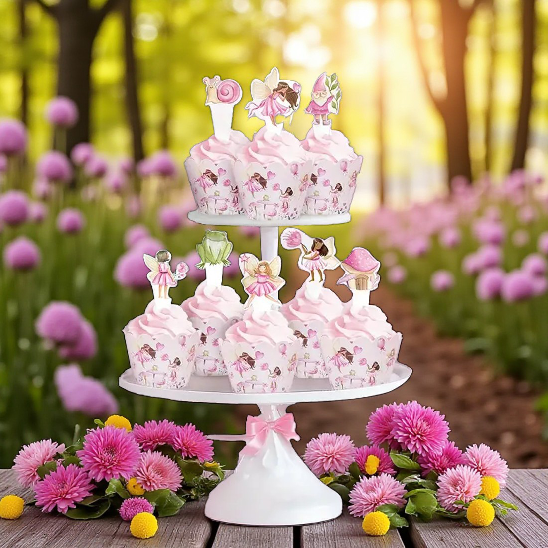Pink Fairy Party Cake Topper With Cupcake Wrapper 8pk
