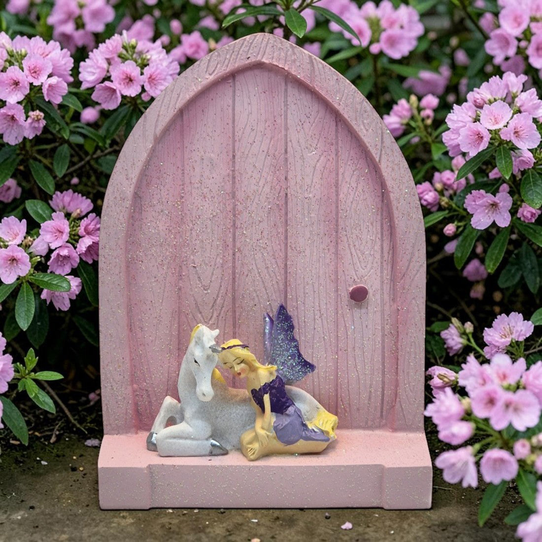 Pink Glitter Fairy Door and Unicorn