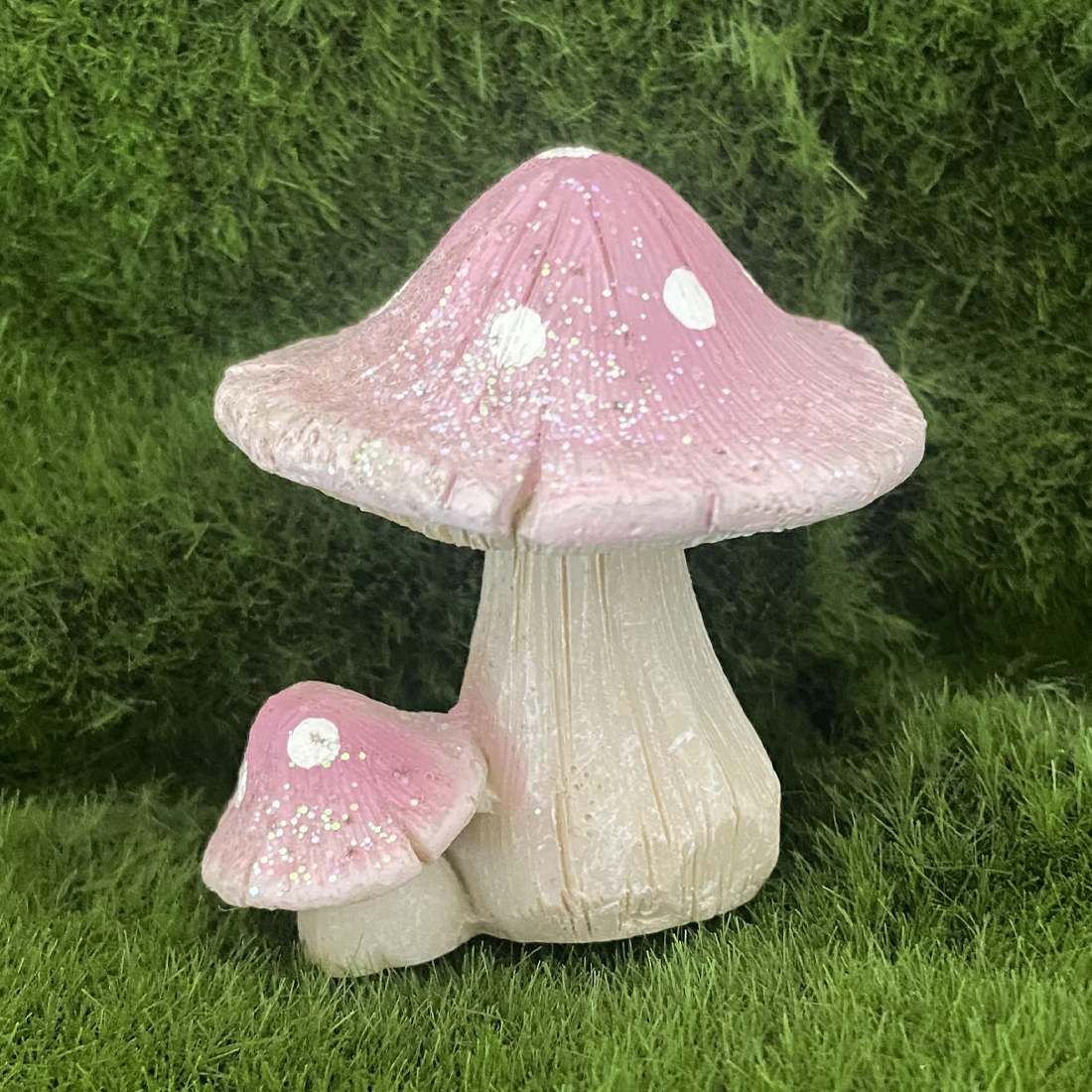 Pink Glitter Fairy Garden Mushrooms