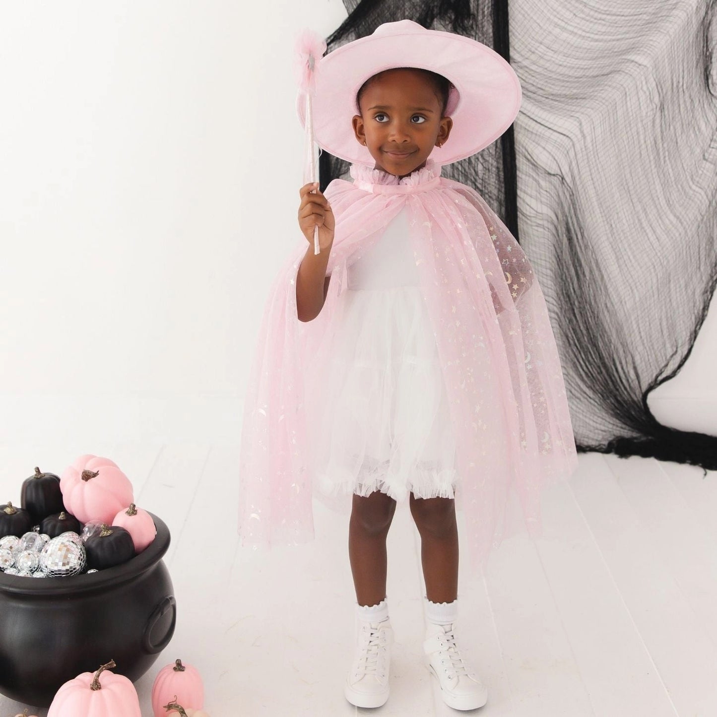 Pink Witch Dress Up Set Cape Hat and Wand Costume