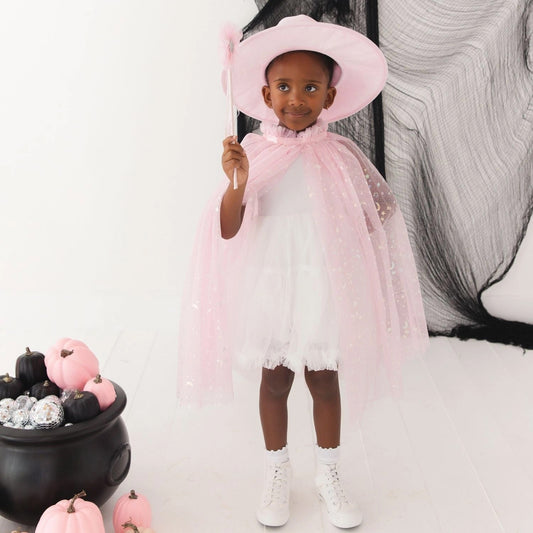 Pink Witch Dress Up Set Cape Hat and Wand Costume