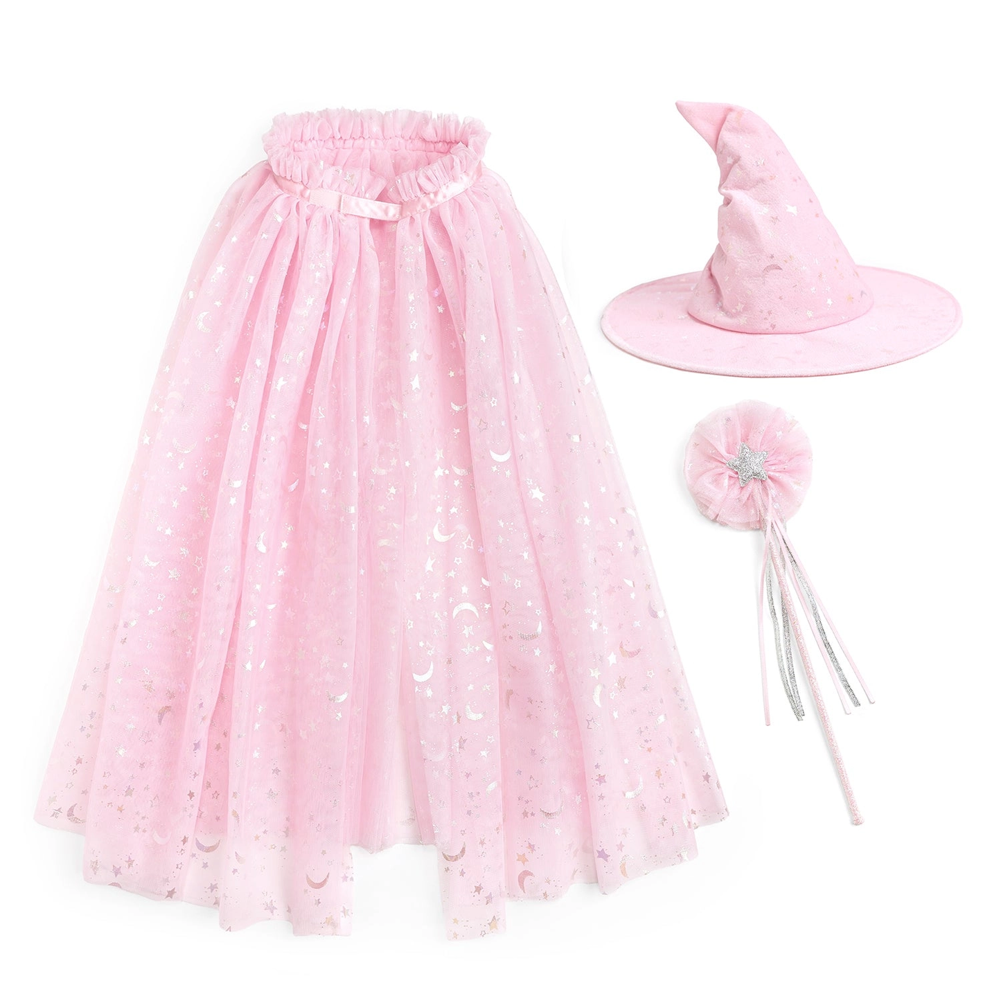 Pink Witch Dress Up Set Cape Hat and Wand Costume