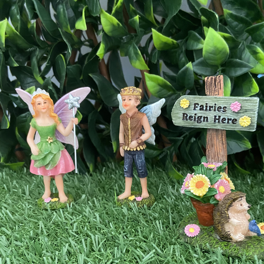 Prince Alexander and Princess Charlotte Fairy Figurines and Sign Set