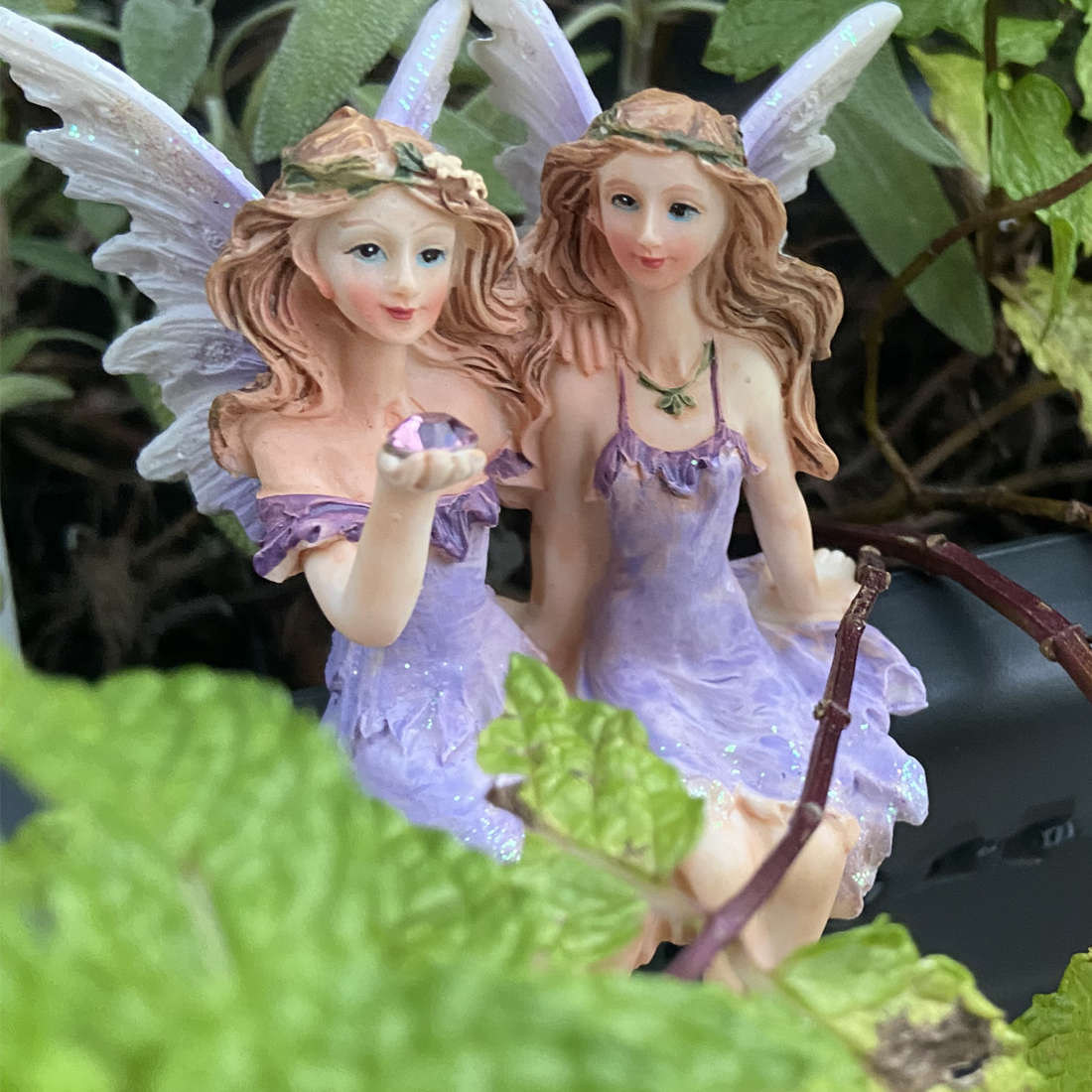 Purple Twin Sitting Fairy Figurines