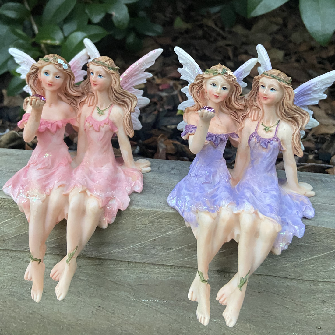 Purple Twin Sitting Fairy Figurines