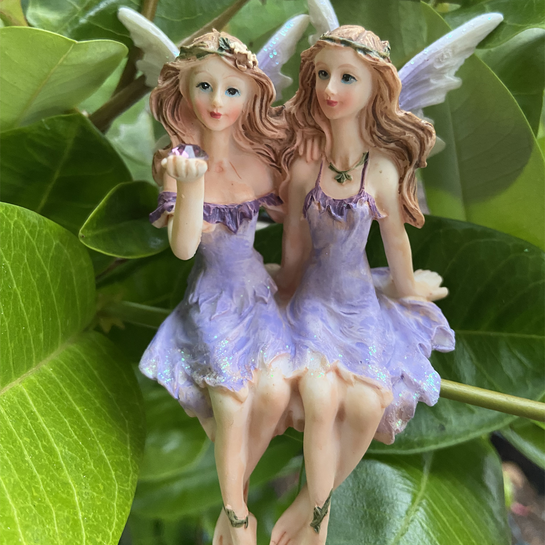 Purple Twin Sitting Fairy Figurines