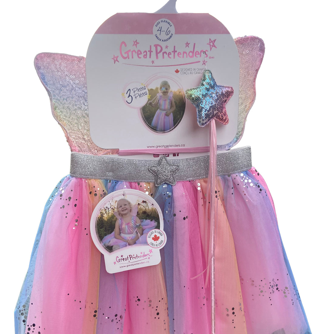 Rainbow Sequins Skirt with Wings & Wand - Size 4-6