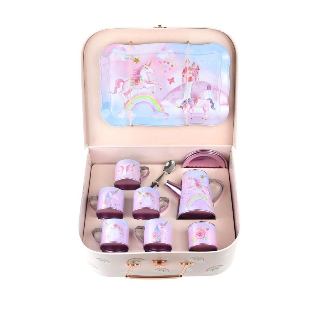 Rainbow Unicorn Tin Tea Mug Set in Suitcase 18pcs