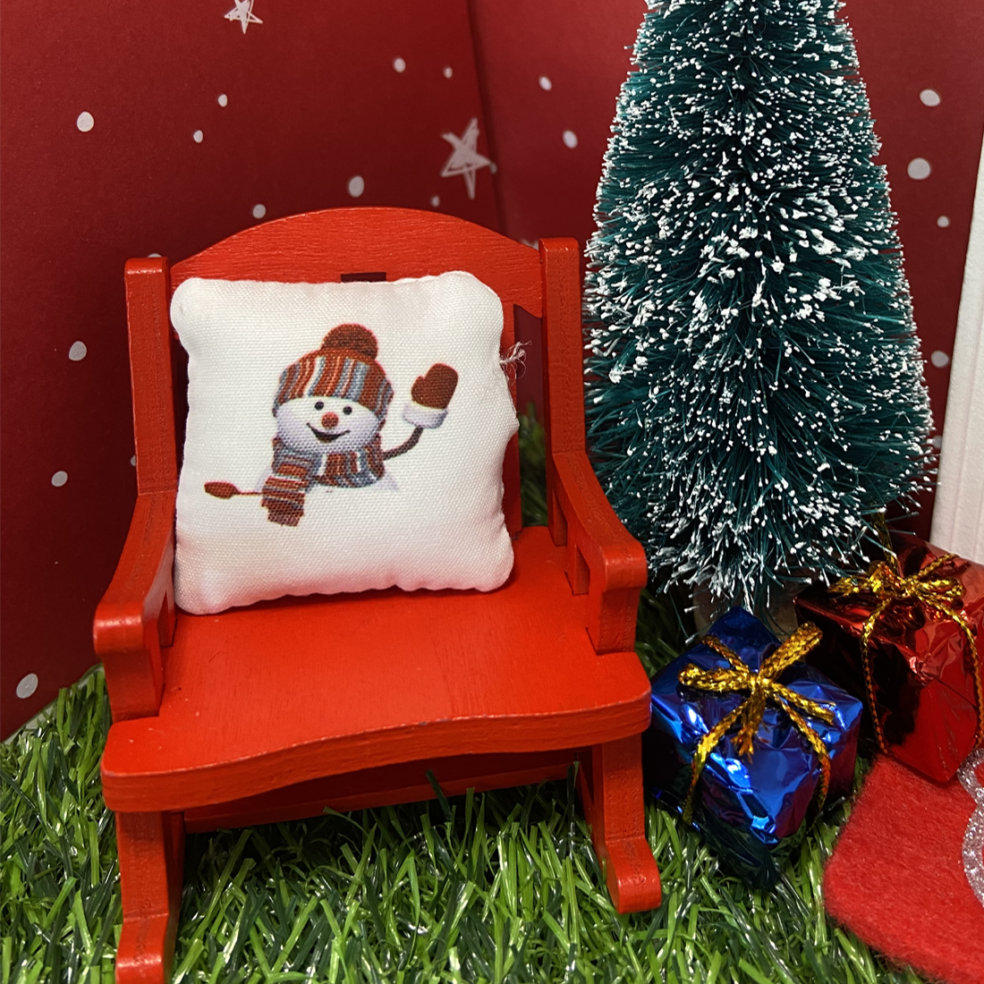 Red Christmas Fairy Rocking Chair and Cushion