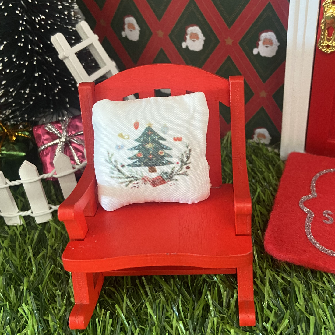 Red Christmas Fairy Rocking Chair and Cushion