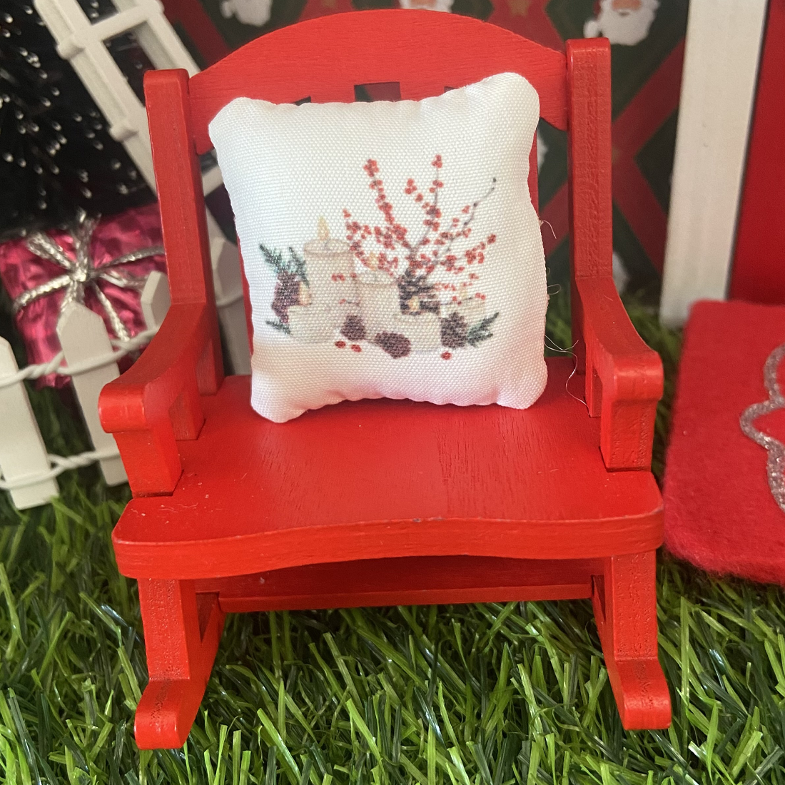 Red Christmas Fairy Rocking Chair and Cushion