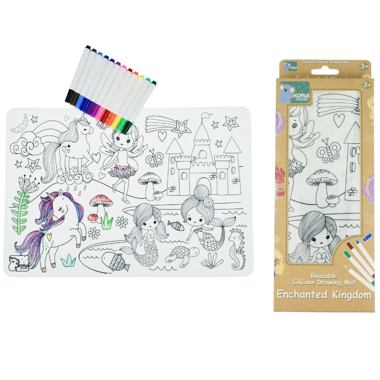 Reusable Silicone Drawing Mat & Markers Enchanted Kingdom