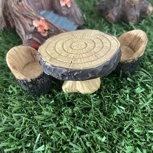 Set of 3 Rustic Fairy Garden Table and Chairs