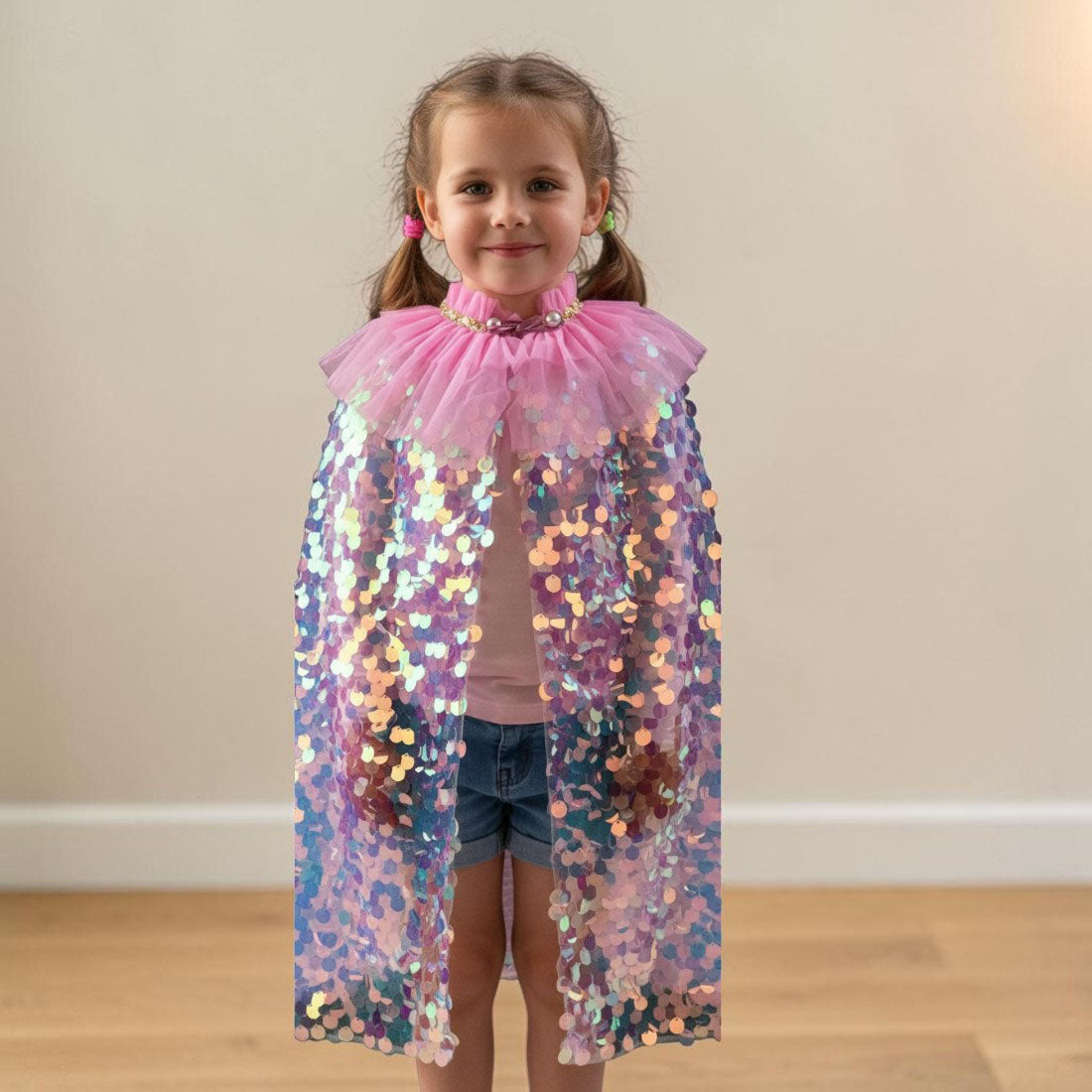 Shimmering Mermaid Pink Sequinned Cape
