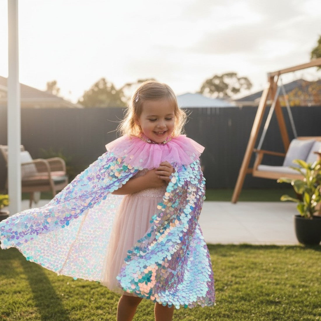 Shimmering Mermaid Pink Sequinned Cape