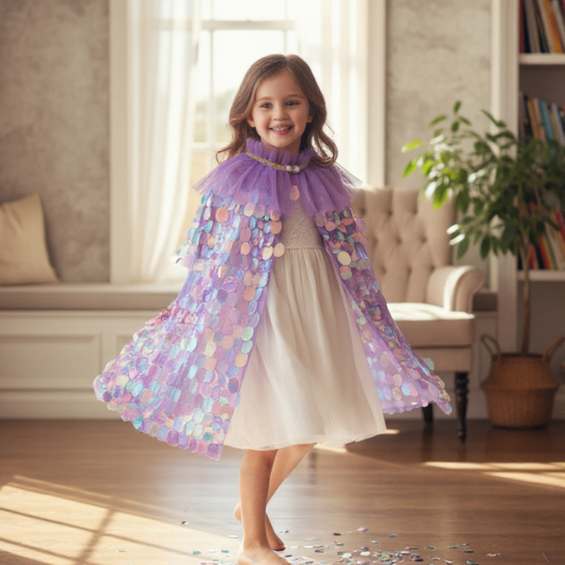 Shimmering Mermaid Purple Sequinned Cape