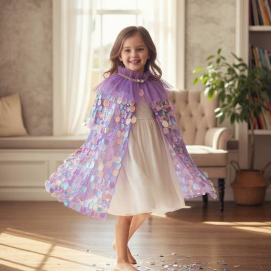 Shimmering Mermaid Purple Sequinned Cape