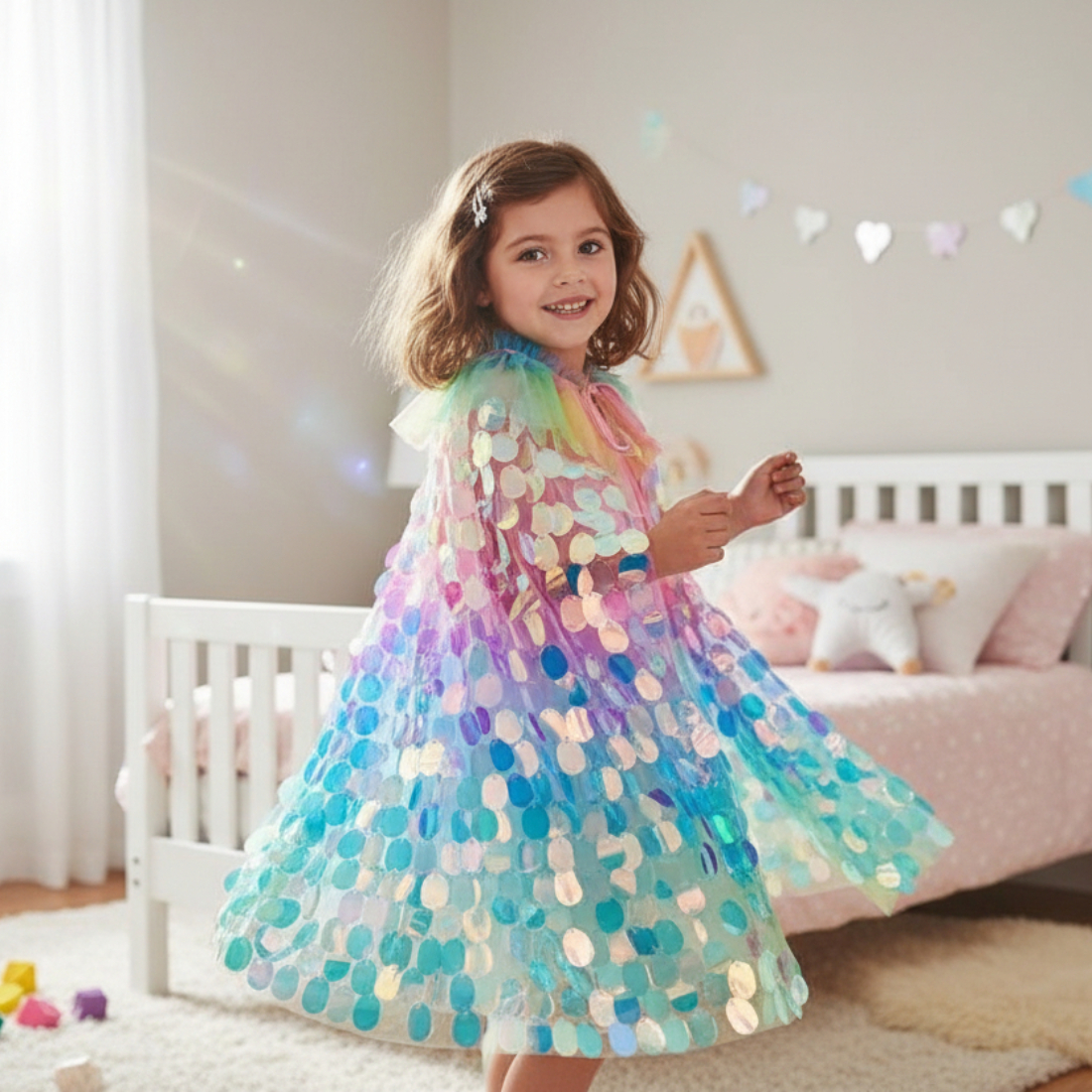 Shimmering Mermaid Rainbow Sequinned Cape