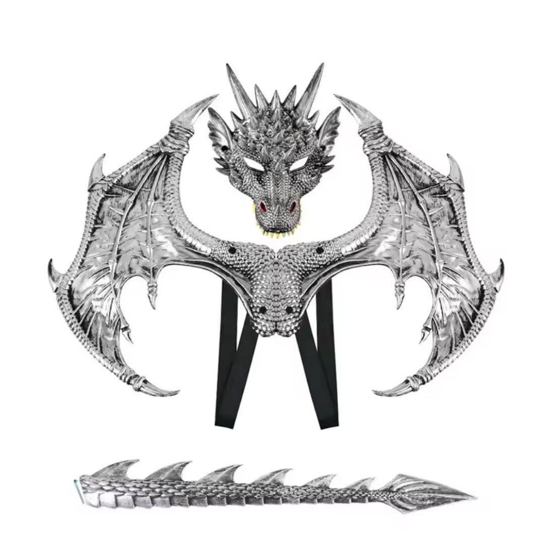 Silver Dragon Wings Mask and Tail Set
