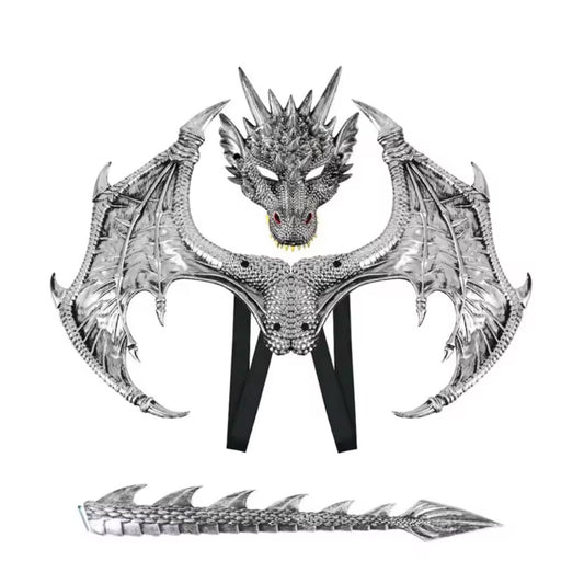 Silver Dragon Wings Mask and Tail Set
