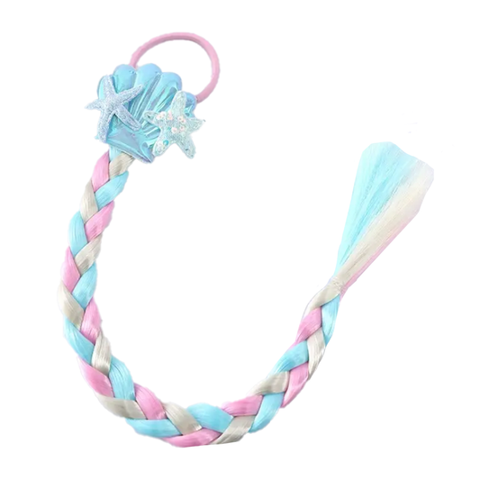 Sky Blue Pink and White Mermaid Hair Extension Pony Tail