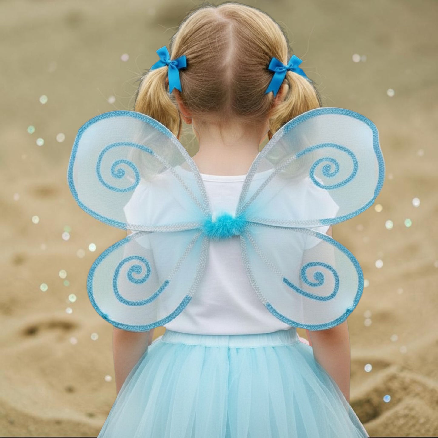 Small Blue and Silver Handmade Glitter Fairy Wings