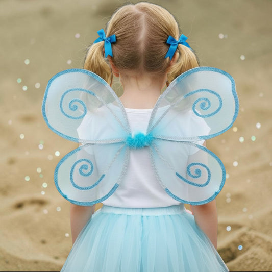 Small Blue and Silver Handmade Glitter Fairy Wings