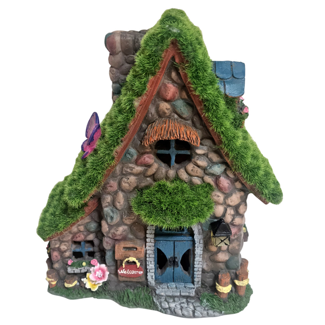 Solar Mossy Stone Cottage With Butterfly