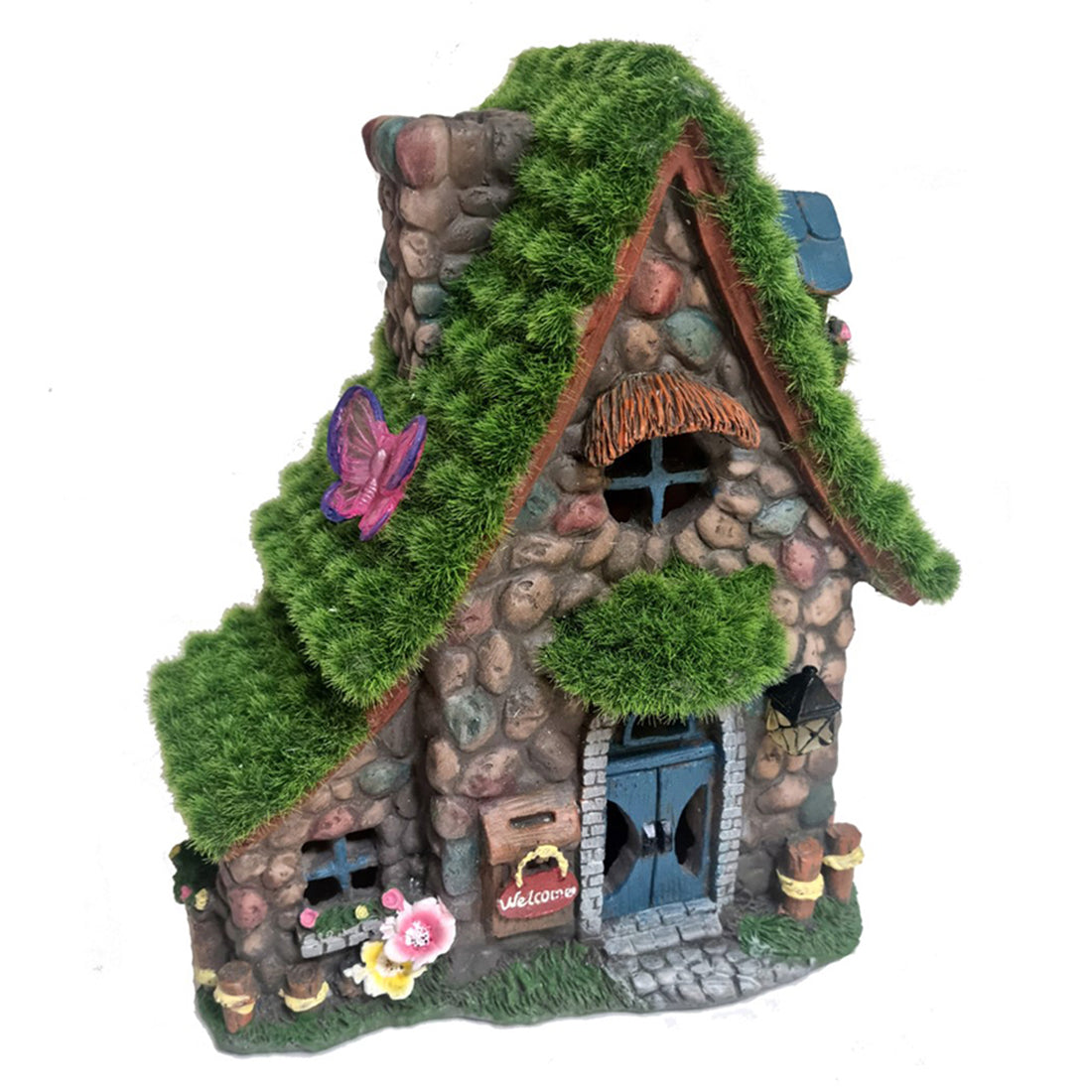 Solar Mossy Stone Cottage With Butterfly