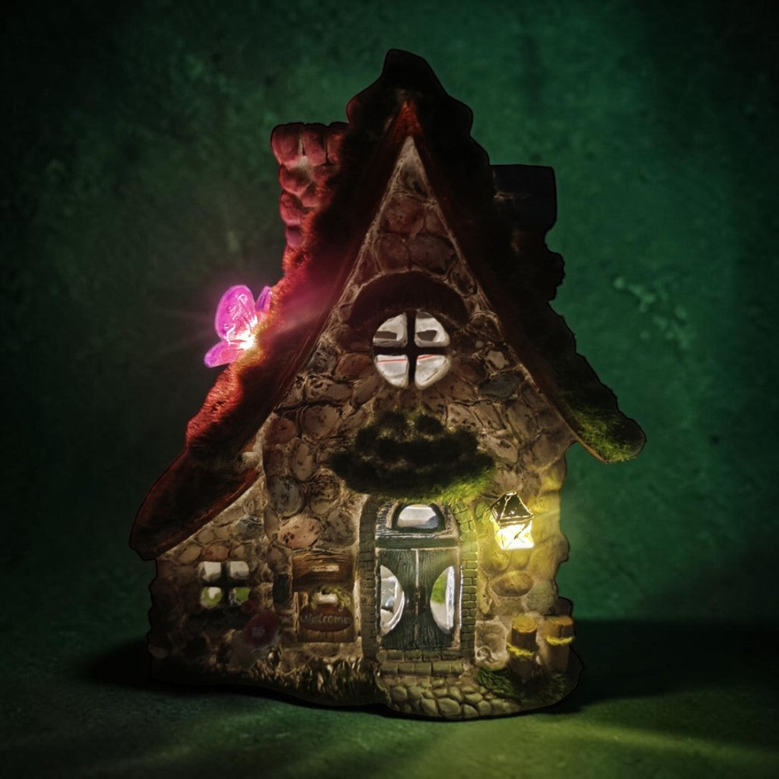 Solar Mossy Stone Cottage With Butterfly