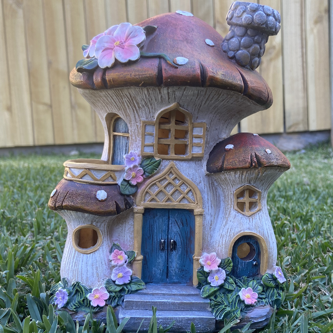 Solar Mushroom Fairy House With Balcony