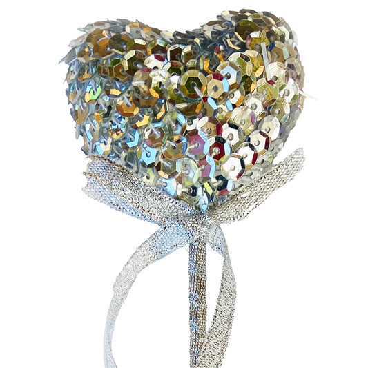 Sparkling Silver Sequin Puffy Heart Fairy Wand