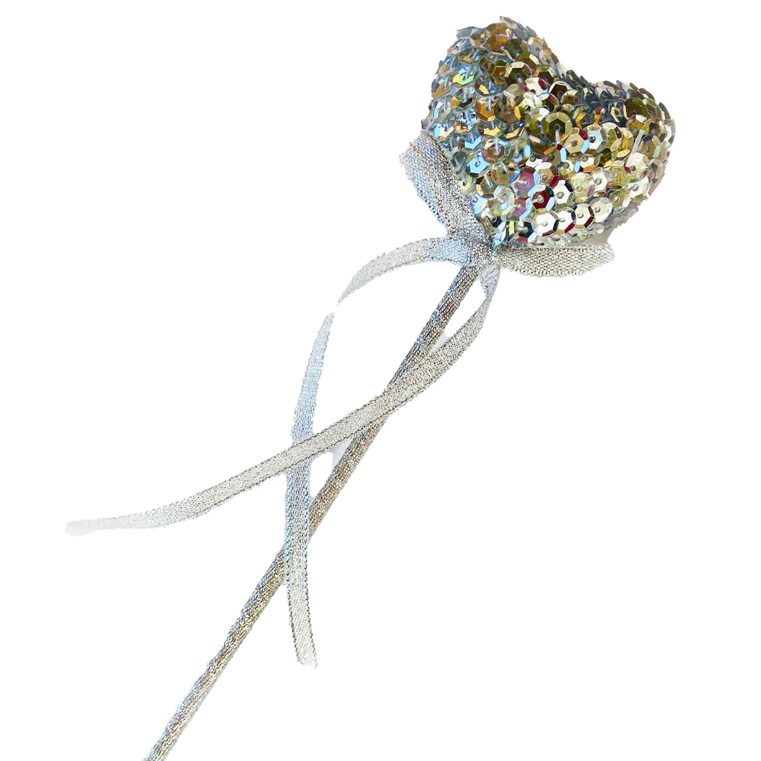 Sparkling Silver Sequin Puffy Heart Fairy Wand