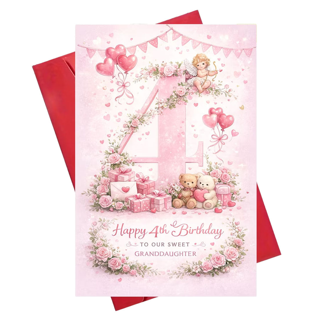 Sweet 4th Fairy Birthday Greeting Card for Granddaughter
