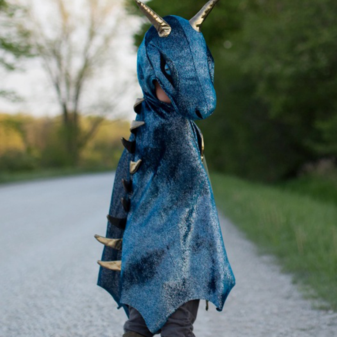 Teal & Gold Starry Night Dragon Cape - Size 5-6