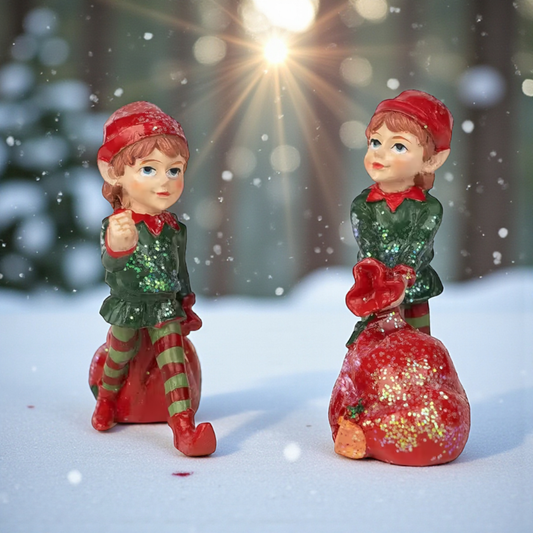 Two Christmas Elf Figurines
