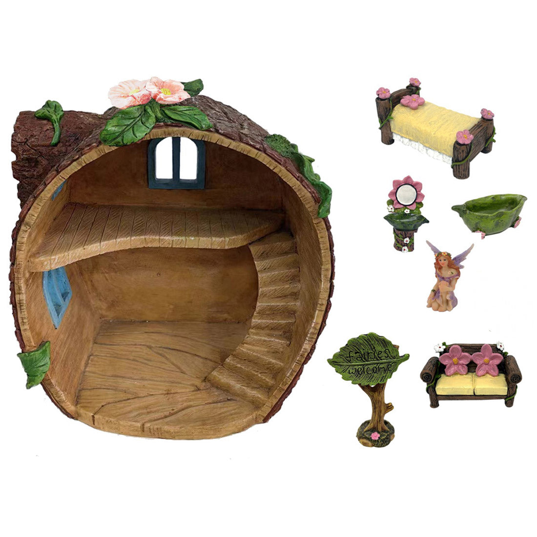 Two Storey Fairy Log Cabin with 6-Pce Accessory Pack