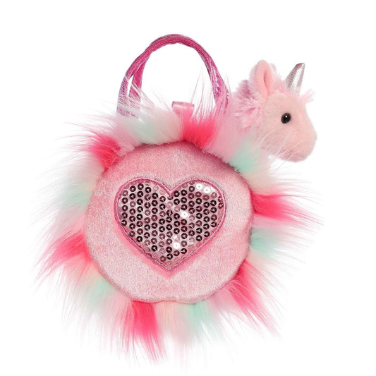 Unicorn in a Pink Fluffy Heart Bag